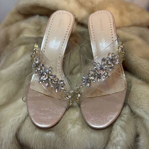 Adrienne Vittadini Grendel Clear Strap Jewled Heels Womens 6.5 Rose Gold